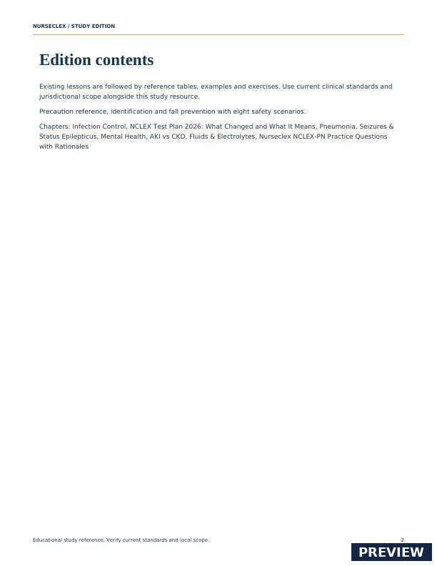 Safety & Infection Prevention - Contents