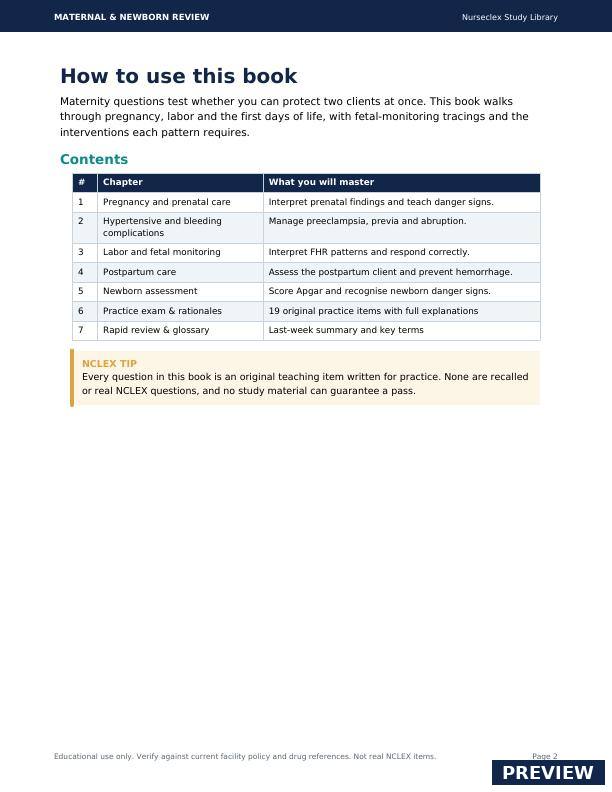 Maternal & Newborn Review - Contents