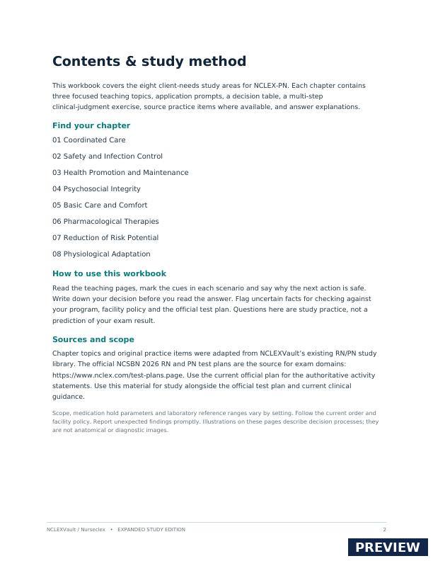 NCLEX-PN 2026 Safe Care & Clinical Judgment Workbook - Contents